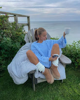 Blue Ribbed Knitted Loose Jumper Tops Fashion O Neck Long Sleeve Sweater